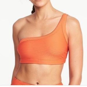 Old navy ribbed one shoulder bright orange bikini top